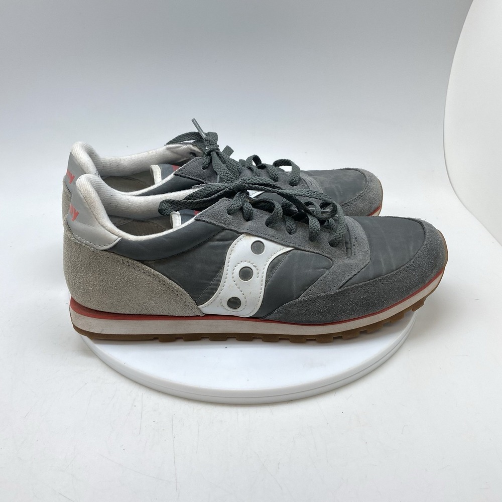 Saucony Gray White Athletic Sneakers with Red Accent